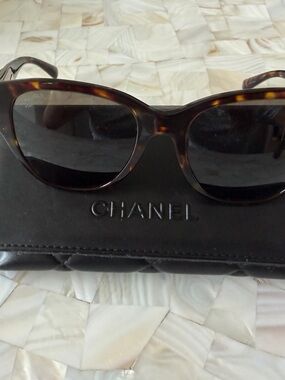 CHANEL Tortoiseshell Frame Sunglasses with Dark Brown Lenses